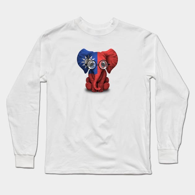 Baby Elephant with Glasses and Taiwanese Flag Long Sleeve T-Shirt by jeffbartels